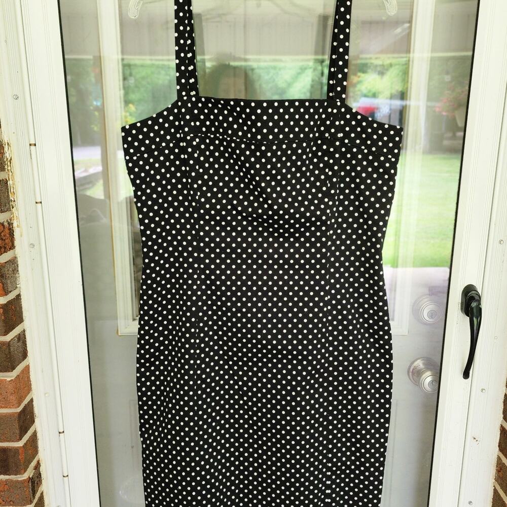 TAHARI Arthur S. Levine Size 16 Black White Polka Dot Lined Sleeveless Sundress - Picture 3 of 7